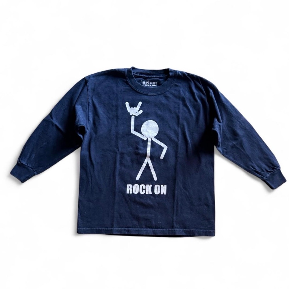 Urban Pipeline Boys Rock On Stick Figure Navy Blue Long Sleeve Shirt Size 8